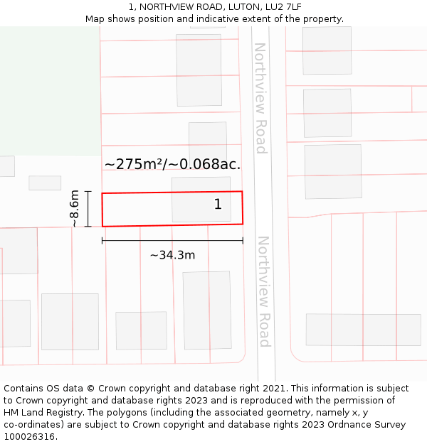 1, NORTHVIEW ROAD, LUTON, LU2 7LF: Plot and title map