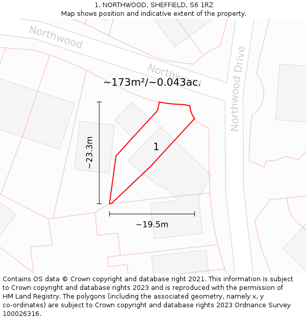 1, NORTHWOOD, SHEFFIELD, S6 1RZ: Plot and title map