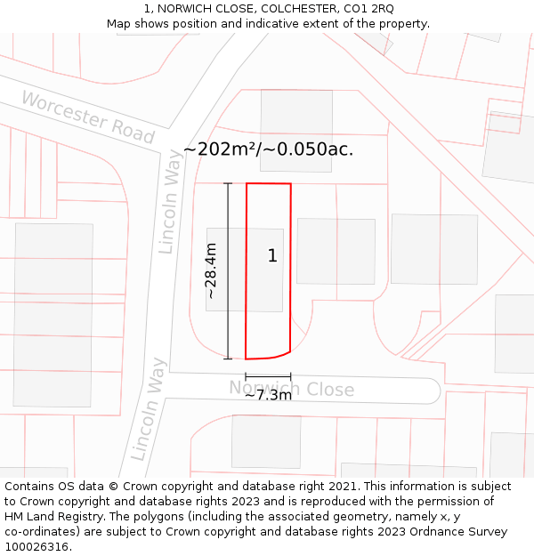 1, NORWICH CLOSE, COLCHESTER, CO1 2RQ: Plot and title map