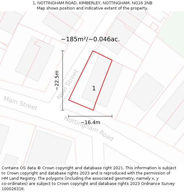 1, NOTTINGHAM ROAD, KIMBERLEY, NOTTINGHAM, NG16 2NB: Plot and title map