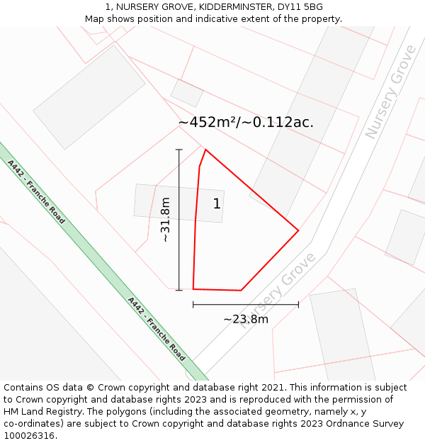 1, NURSERY GROVE, KIDDERMINSTER, DY11 5BG: Plot and title map