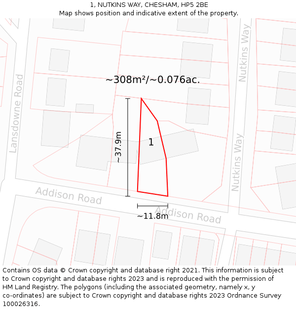 1, NUTKINS WAY, CHESHAM, HP5 2BE: Plot and title map