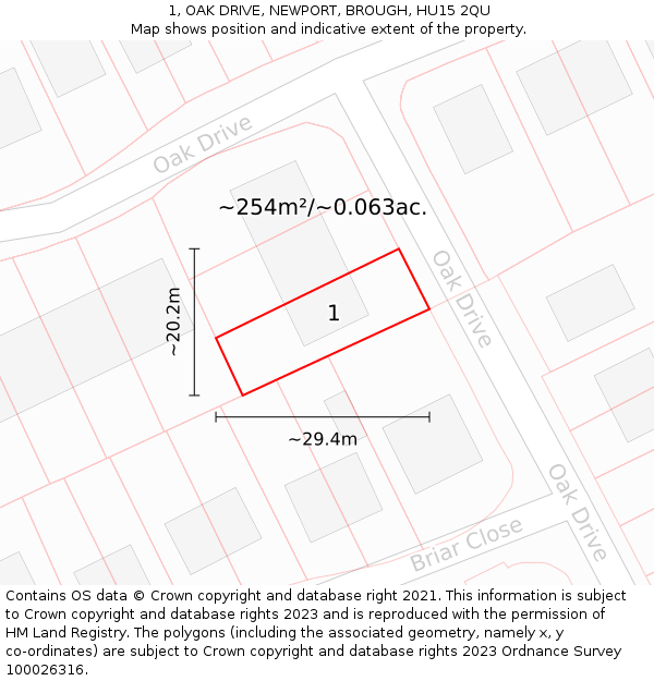 1, OAK DRIVE, NEWPORT, BROUGH, HU15 2QU: Plot and title map