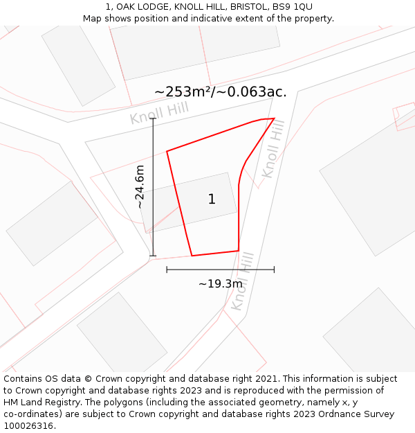 1, OAK LODGE, KNOLL HILL, BRISTOL, BS9 1QU: Plot and title map