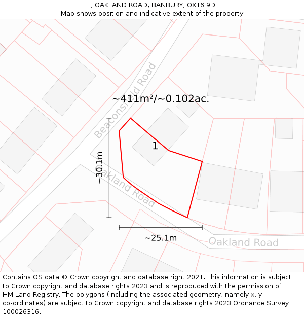 1, OAKLAND ROAD, BANBURY, OX16 9DT: Plot and title map