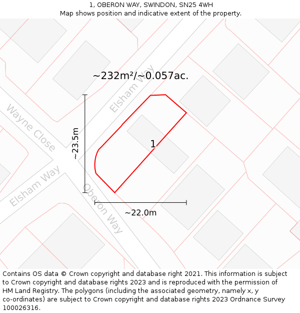 1, OBERON WAY, SWINDON, SN25 4WH: Plot and title map