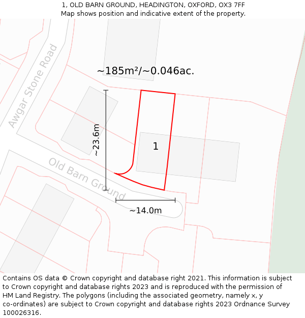 1, OLD BARN GROUND, HEADINGTON, OXFORD, OX3 7FF: Plot and title map