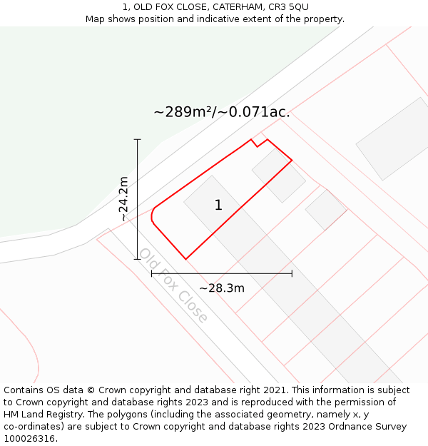 1, OLD FOX CLOSE, CATERHAM, CR3 5QU: Plot and title map