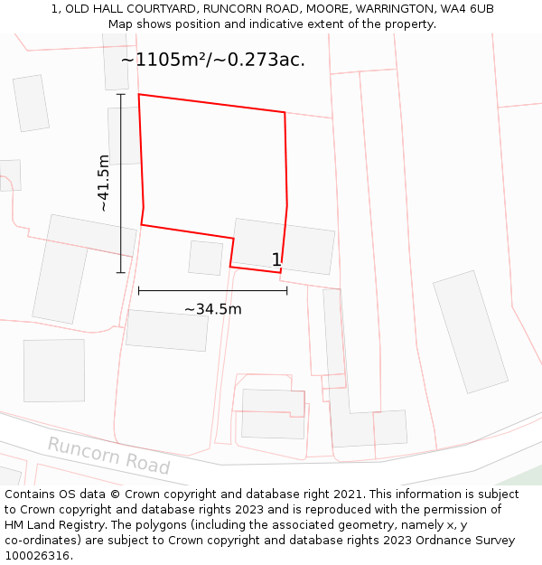 1, OLD HALL COURTYARD, RUNCORN ROAD, MOORE, WARRINGTON, WA4 6UB: Plot and title map