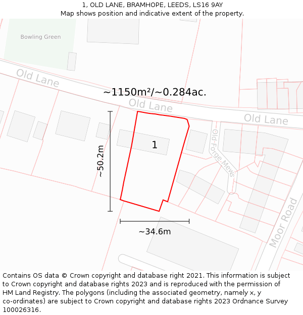 1, OLD LANE, BRAMHOPE, LEEDS, LS16 9AY: Plot and title map