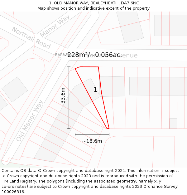 1, OLD MANOR WAY, BEXLEYHEATH, DA7 6NG: Plot and title map