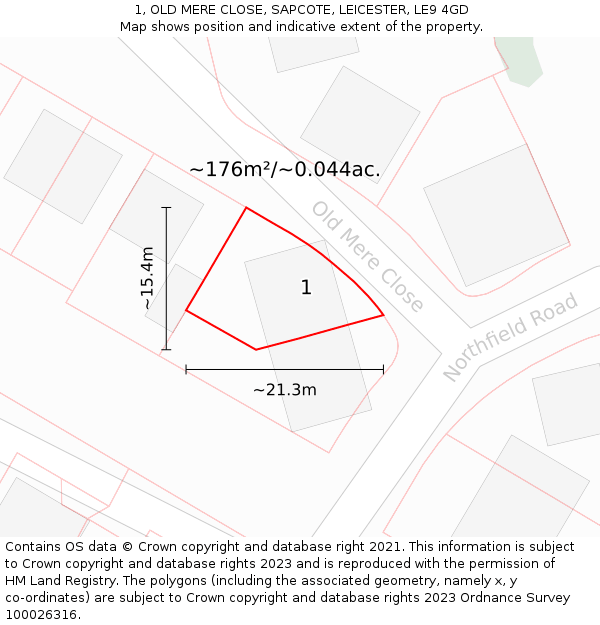 1, OLD MERE CLOSE, SAPCOTE, LEICESTER, LE9 4GD: Plot and title map