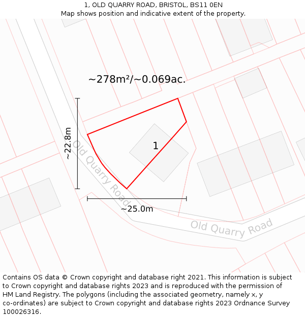 1, OLD QUARRY ROAD, BRISTOL, BS11 0EN: Plot and title map