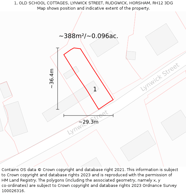 1, OLD SCHOOL COTTAGES, LYNWICK STREET, RUDGWICK, HORSHAM, RH12 3DG: Plot and title map