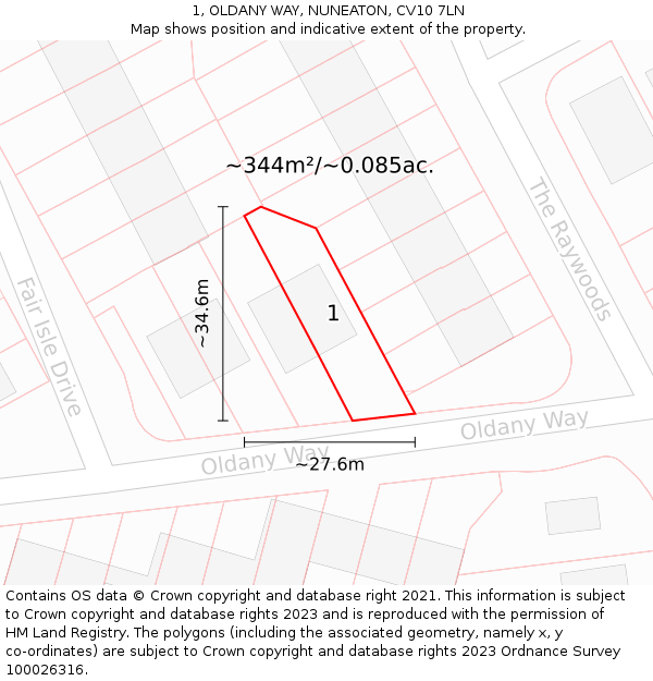 1, OLDANY WAY, NUNEATON, CV10 7LN: Plot and title map