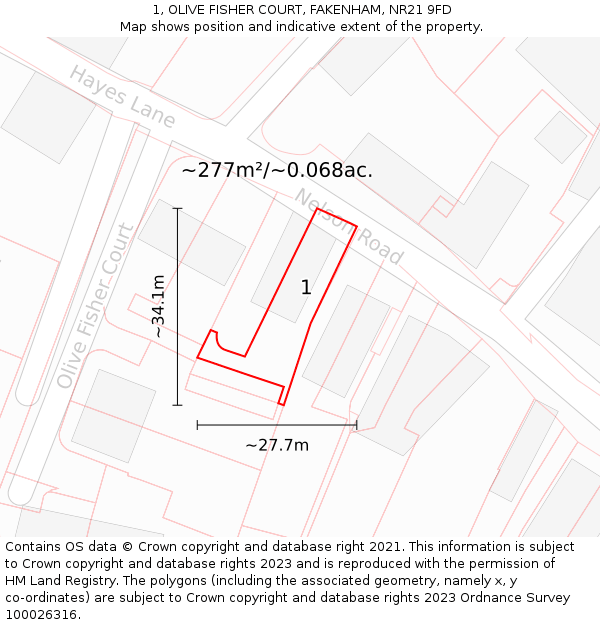 1, OLIVE FISHER COURT, FAKENHAM, NR21 9FD: Plot and title map
