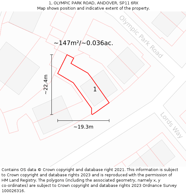 1, OLYMPIC PARK ROAD, ANDOVER, SP11 6RX: Plot and title map