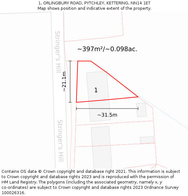 1, ORLINGBURY ROAD, PYTCHLEY, KETTERING, NN14 1ET: Plot and title map