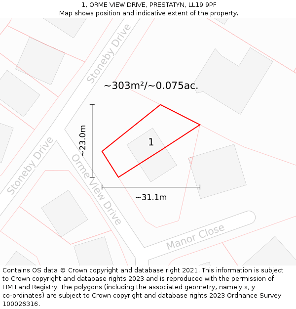 1, ORME VIEW DRIVE, PRESTATYN, LL19 9PF: Plot and title map