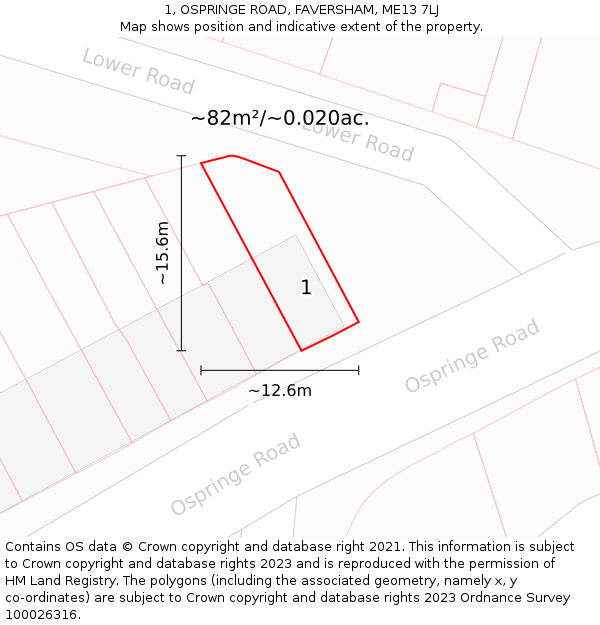 1, OSPRINGE ROAD, FAVERSHAM, ME13 7LJ: Plot and title map