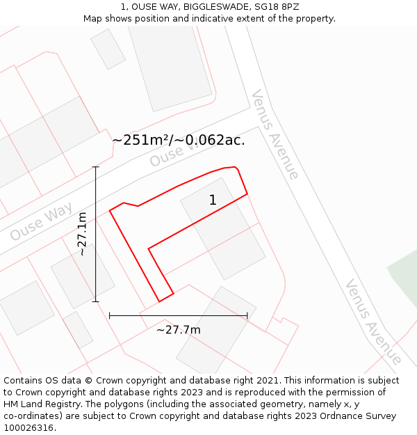 1, OUSE WAY, BIGGLESWADE, SG18 8PZ: Plot and title map