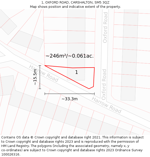 1, OXFORD ROAD, CARSHALTON, SM5 3QZ: Plot and title map