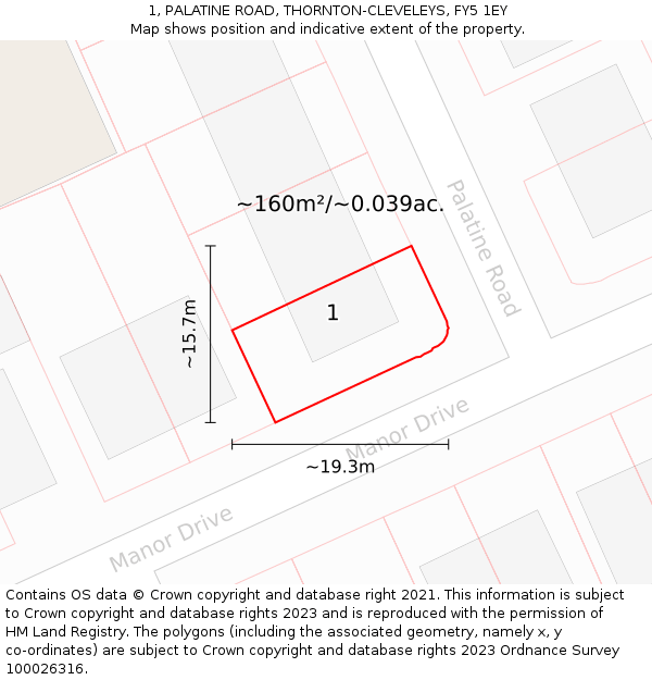 1, PALATINE ROAD, THORNTON-CLEVELEYS, FY5 1EY: Plot and title map