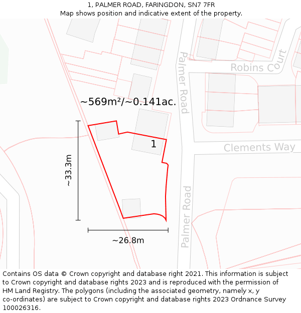 1, PALMER ROAD, FARINGDON, SN7 7FR: Plot and title map