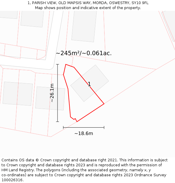 1, PARISH VIEW, OLD MAPSIS WAY, MORDA, OSWESTRY, SY10 9FL: Plot and title map