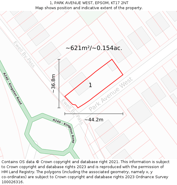 1, PARK AVENUE WEST, EPSOM, KT17 2NT: Plot and title map
