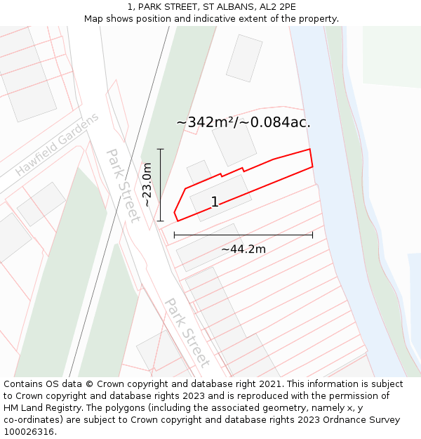 1, PARK STREET, ST ALBANS, AL2 2PE: Plot and title map