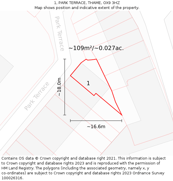 1, PARK TERRACE, THAME, OX9 3HZ: Plot and title map