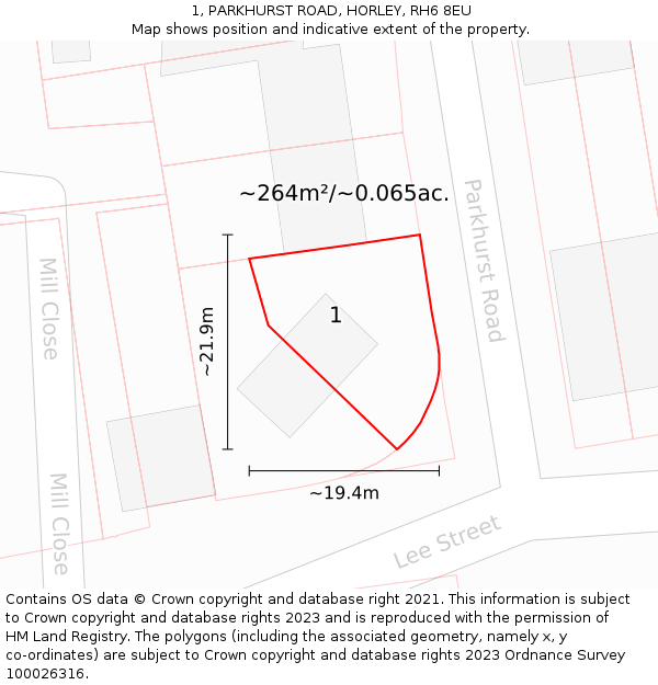 1, PARKHURST ROAD, HORLEY, RH6 8EU: Plot and title map