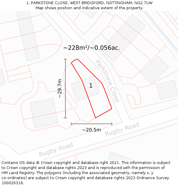 1, PARKSTONE CLOSE, WEST BRIDGFORD, NOTTINGHAM, NG2 7UW: Plot and title map