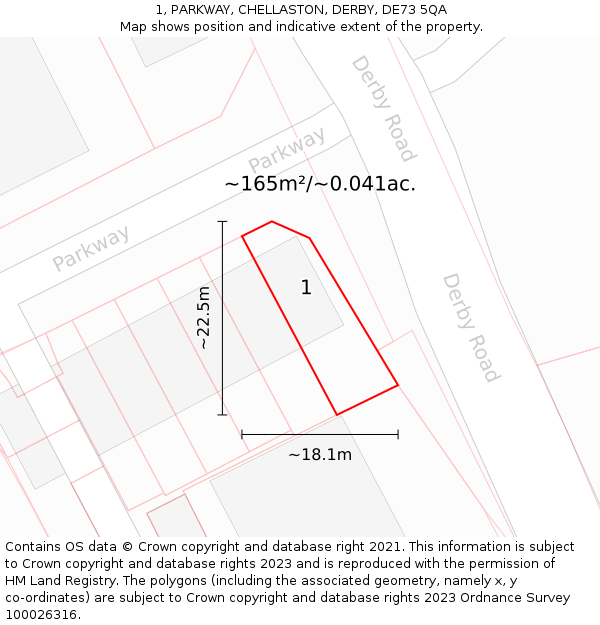 1, PARKWAY, CHELLASTON, DERBY, DE73 5QA: Plot and title map