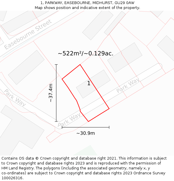 1, PARKWAY, EASEBOURNE, MIDHURST, GU29 0AW: Plot and title map