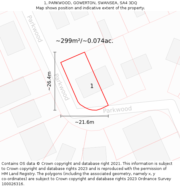 1, PARKWOOD, GOWERTON, SWANSEA, SA4 3DQ: Plot and title map