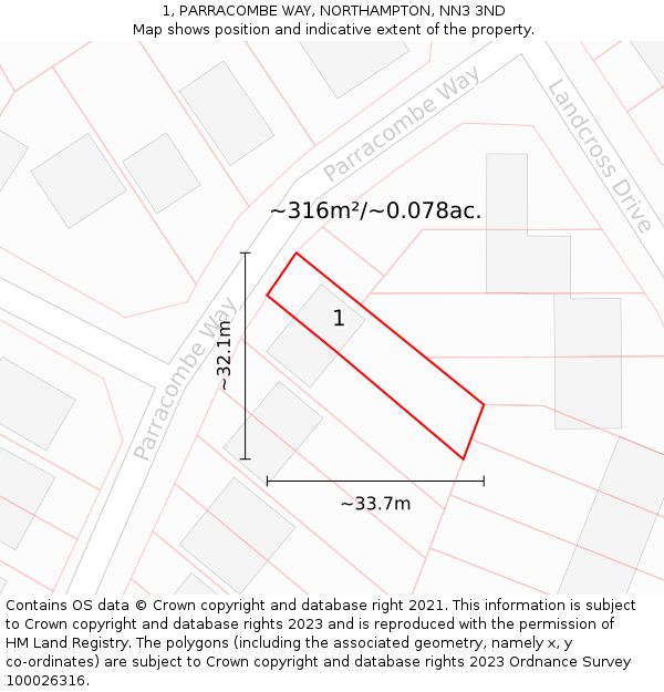 1, PARRACOMBE WAY, NORTHAMPTON, NN3 3ND: Plot and title map