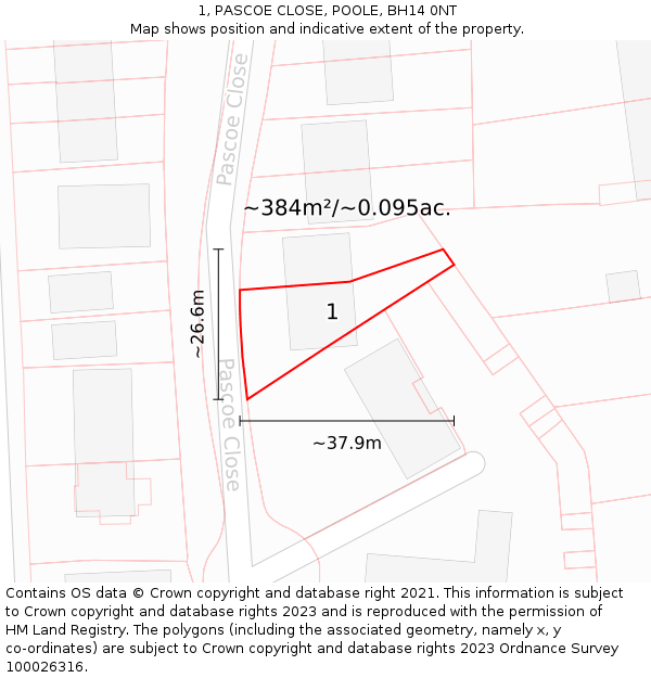 1, PASCOE CLOSE, POOLE, BH14 0NT: Plot and title map