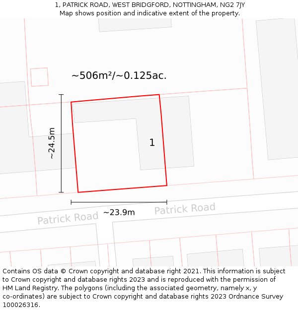 1, PATRICK ROAD, WEST BRIDGFORD, NOTTINGHAM, NG2 7JY: Plot and title map