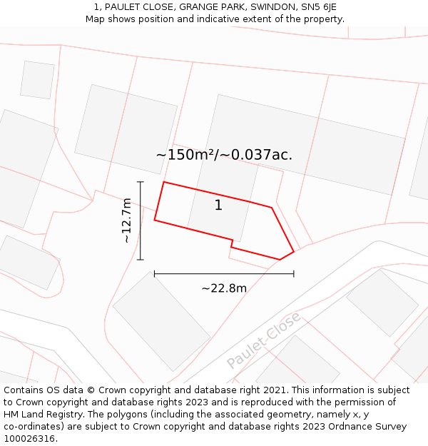 1, PAULET CLOSE, GRANGE PARK, SWINDON, SN5 6JE: Plot and title map