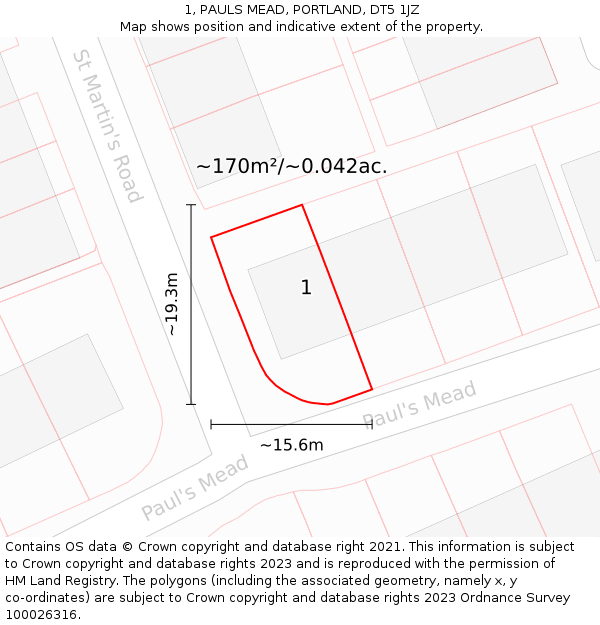 1, PAULS MEAD, PORTLAND, DT5 1JZ: Plot and title map