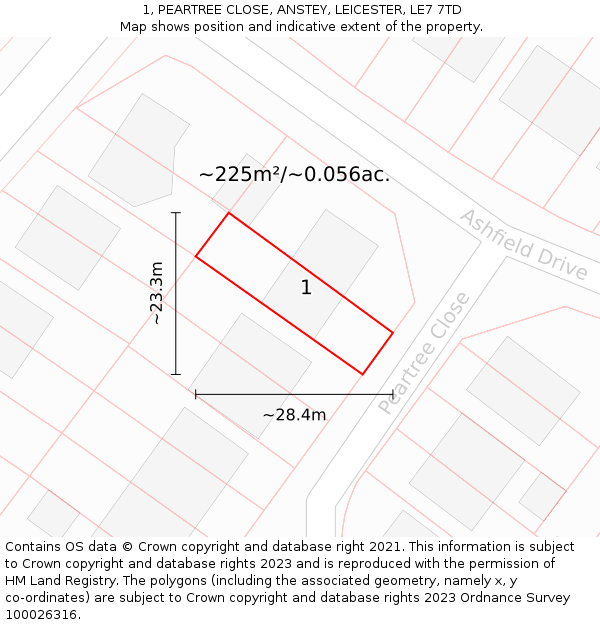 1, PEARTREE CLOSE, ANSTEY, LEICESTER, LE7 7TD: Plot and title map