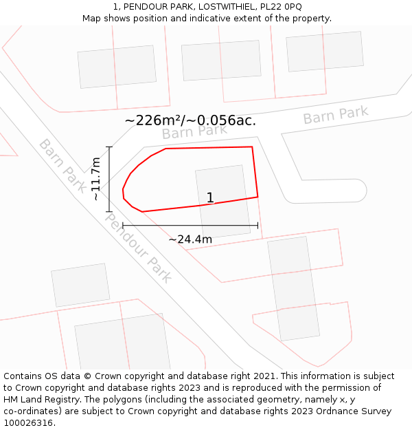 1, PENDOUR PARK, LOSTWITHIEL, PL22 0PQ: Plot and title map