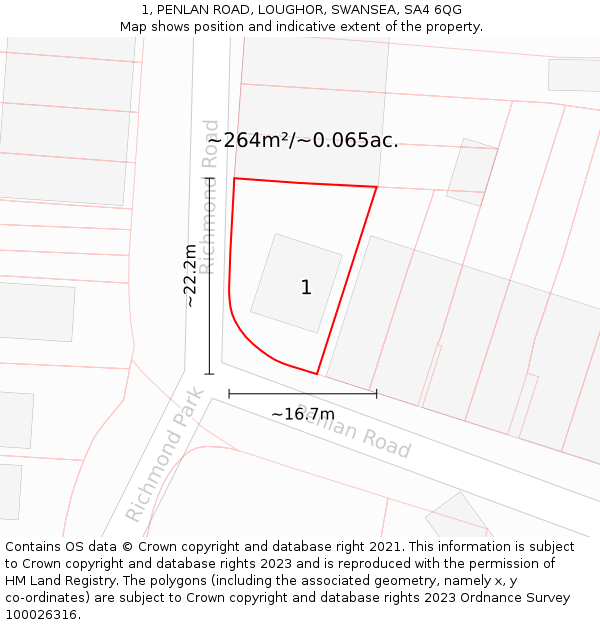 1, PENLAN ROAD, LOUGHOR, SWANSEA, SA4 6QG: Plot and title map