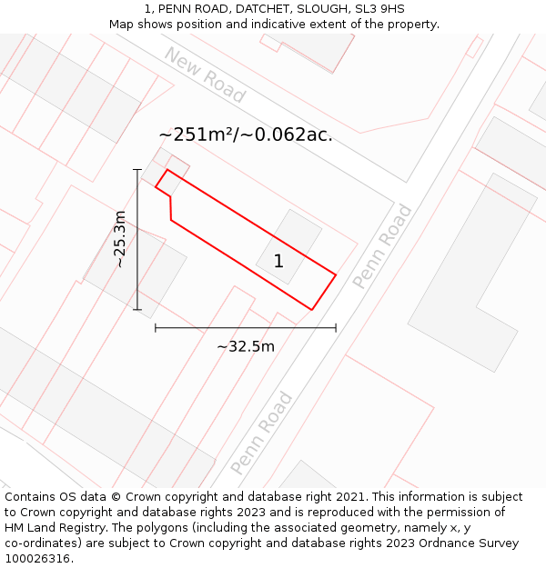 1, PENN ROAD, DATCHET, SLOUGH, SL3 9HS: Plot and title map