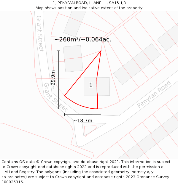 1, PENYFAN ROAD, LLANELLI, SA15 1JR: Plot and title map