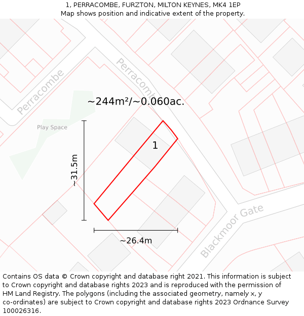 1, PERRACOMBE, FURZTON, MILTON KEYNES, MK4 1EP: Plot and title map