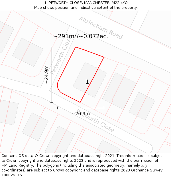 1, PETWORTH CLOSE, MANCHESTER, M22 4YQ: Plot and title map