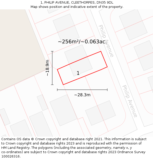 1, PHILIP AVENUE, CLEETHORPES, DN35 9DL: Plot and title map